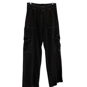 Halara Wide Leg Jeans Denim Cargo Pants Pull On Black Petite L PL